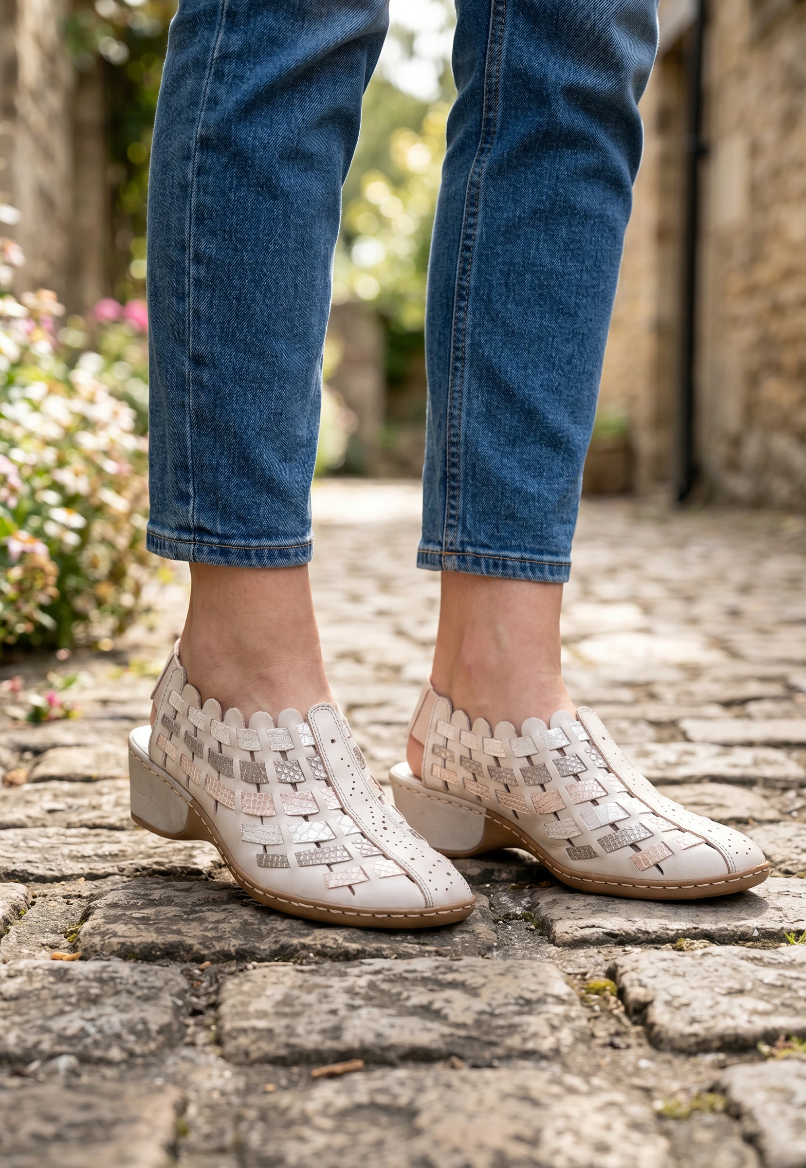 Sandalia punta cerrada Calzados Reno mod. 47156 de Piel en taupe