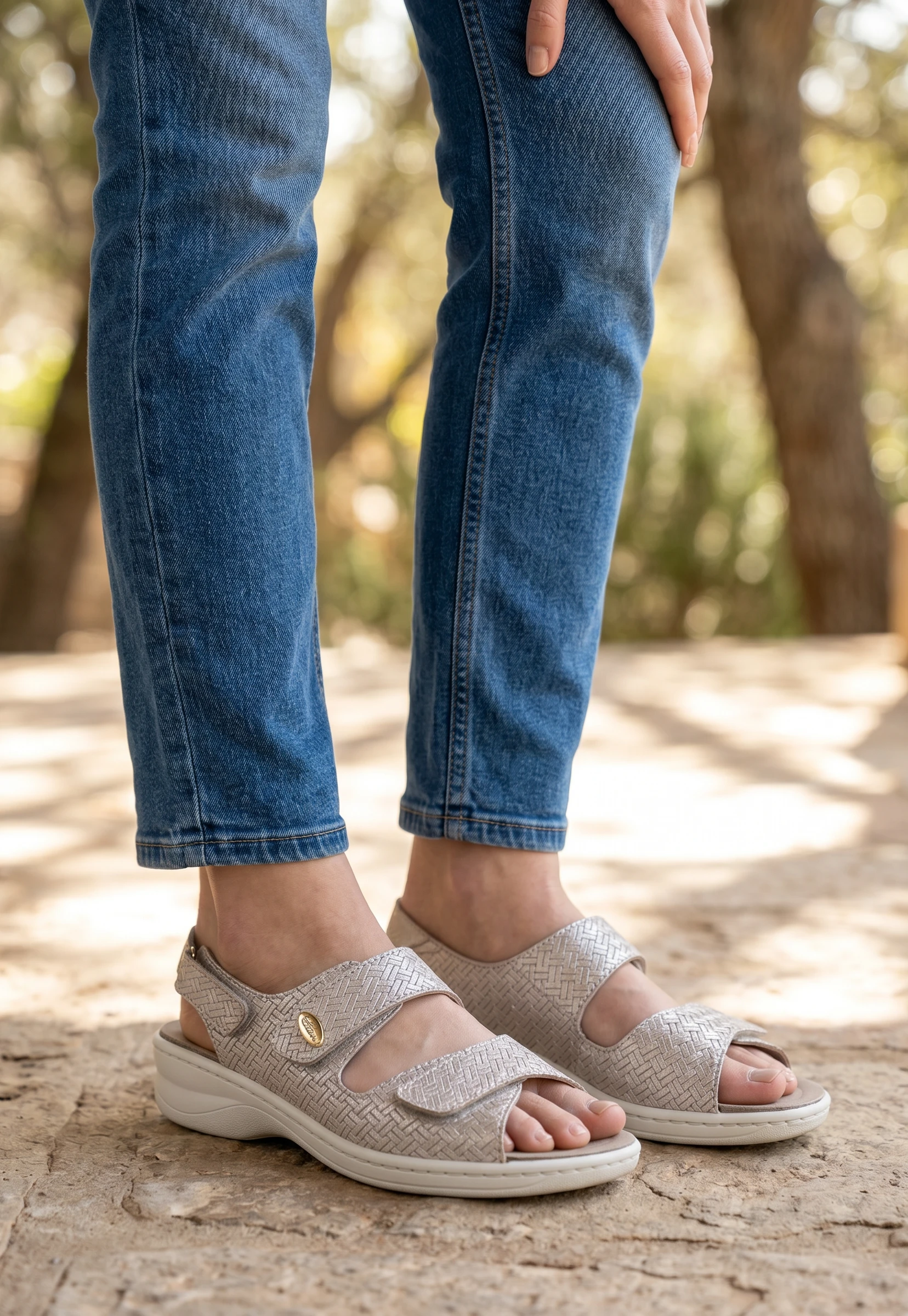 Sandalia velcros Calzados Reno mod. JULIA de Piel Napa Elást en champagne