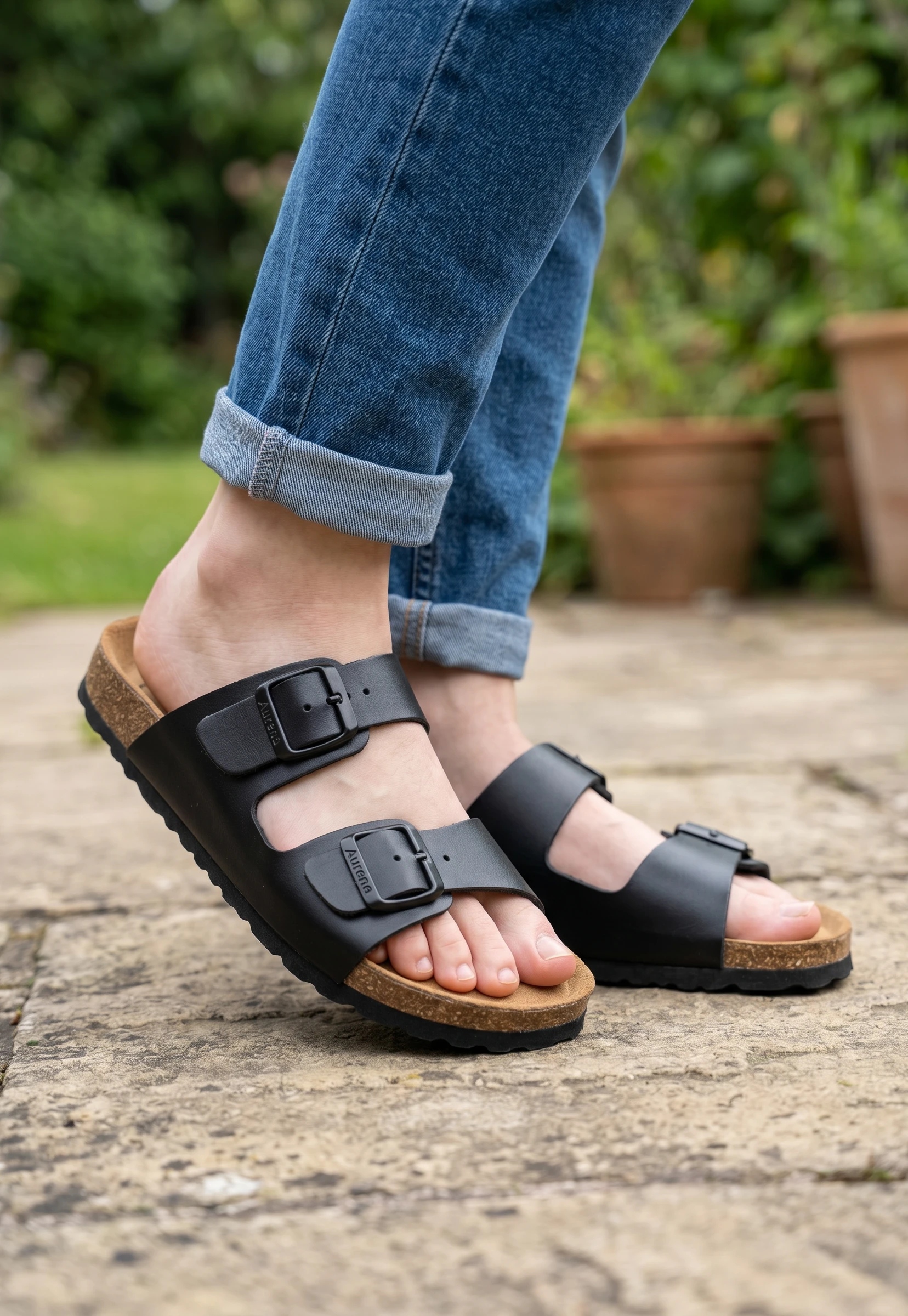 Sandalia hebillas Autenti mod. 11096 de Piel en negro