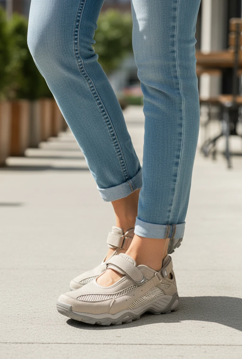 Salon tira velcro Calzados Reno mod. 81023 de Nobuck en taupe