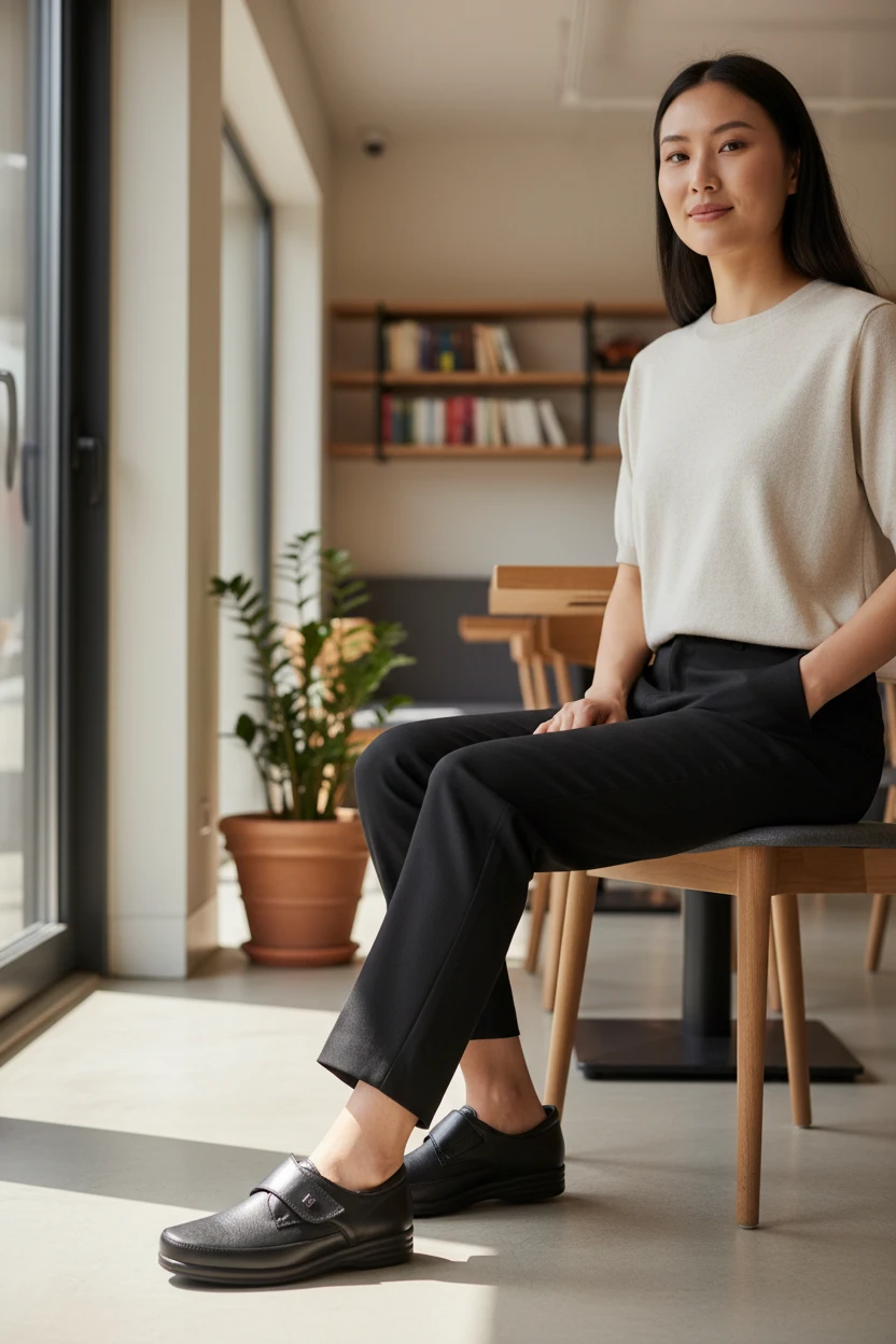 Zapato extra ancho velcro Calzados Reno mod. 942001 de Piel Napa Elást en negro