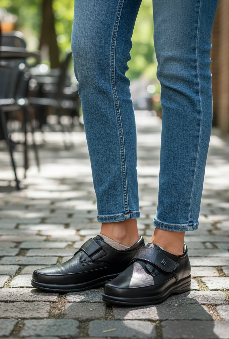 Zapato extra ancho velcro Calzados Reno mod. 942001 de Piel Napa Elást en negro