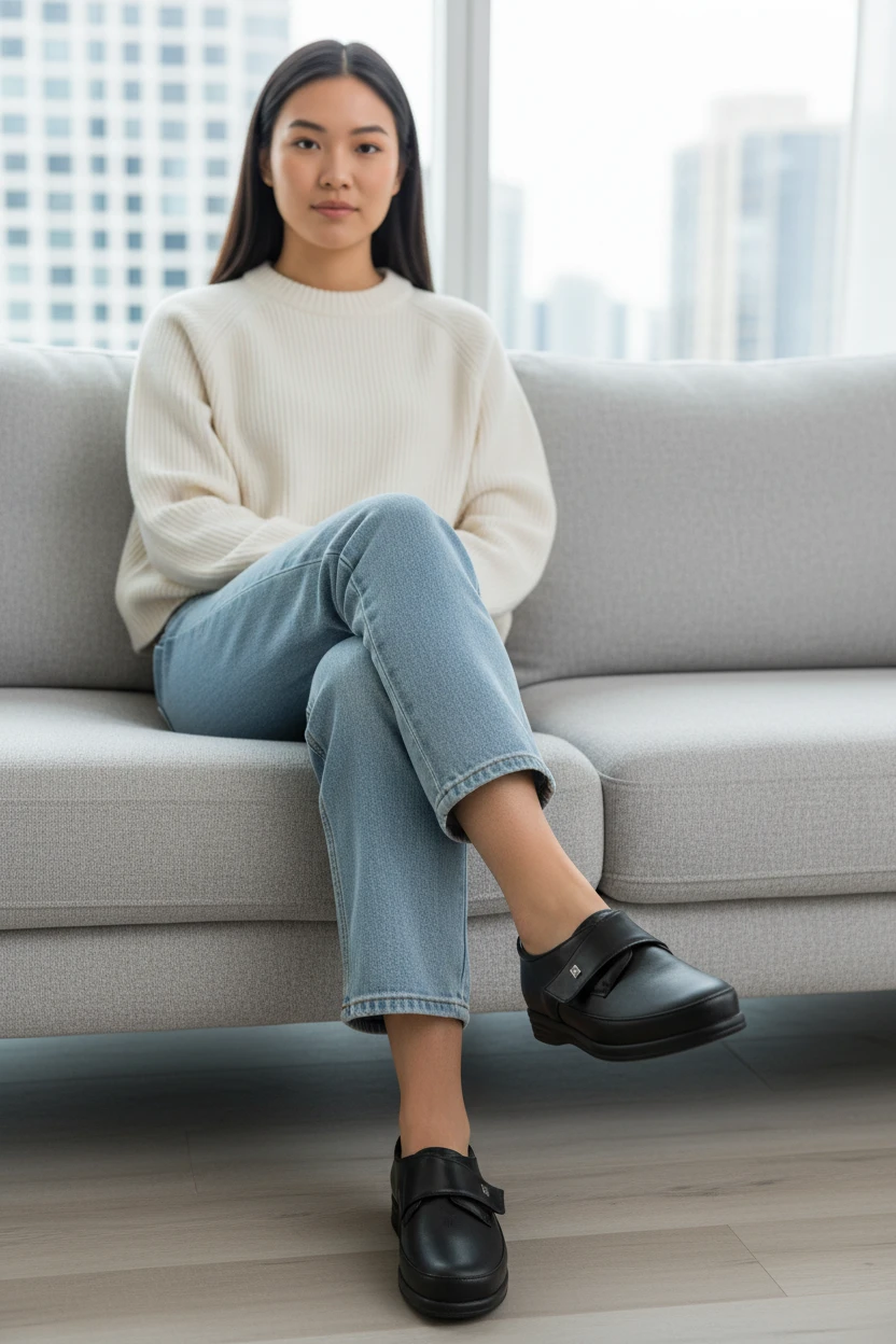 Zapato extra anch Calzados Reno mod. 502001 de Piel Napa Elást en negro