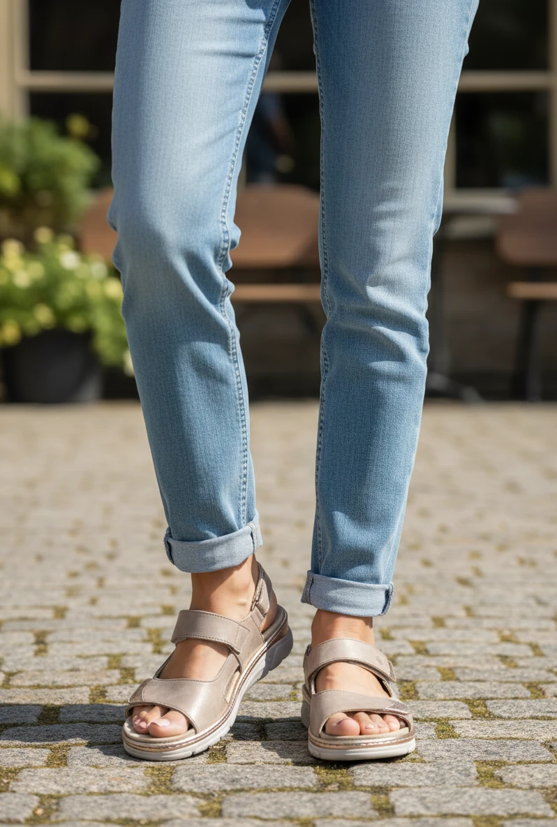 Sandalia piel velcros Calzados Reno mod. 3351 de Piel en arena