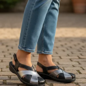 Sandalia cerrada por delante Calzados Reno mod. 3032 de Piel en gris