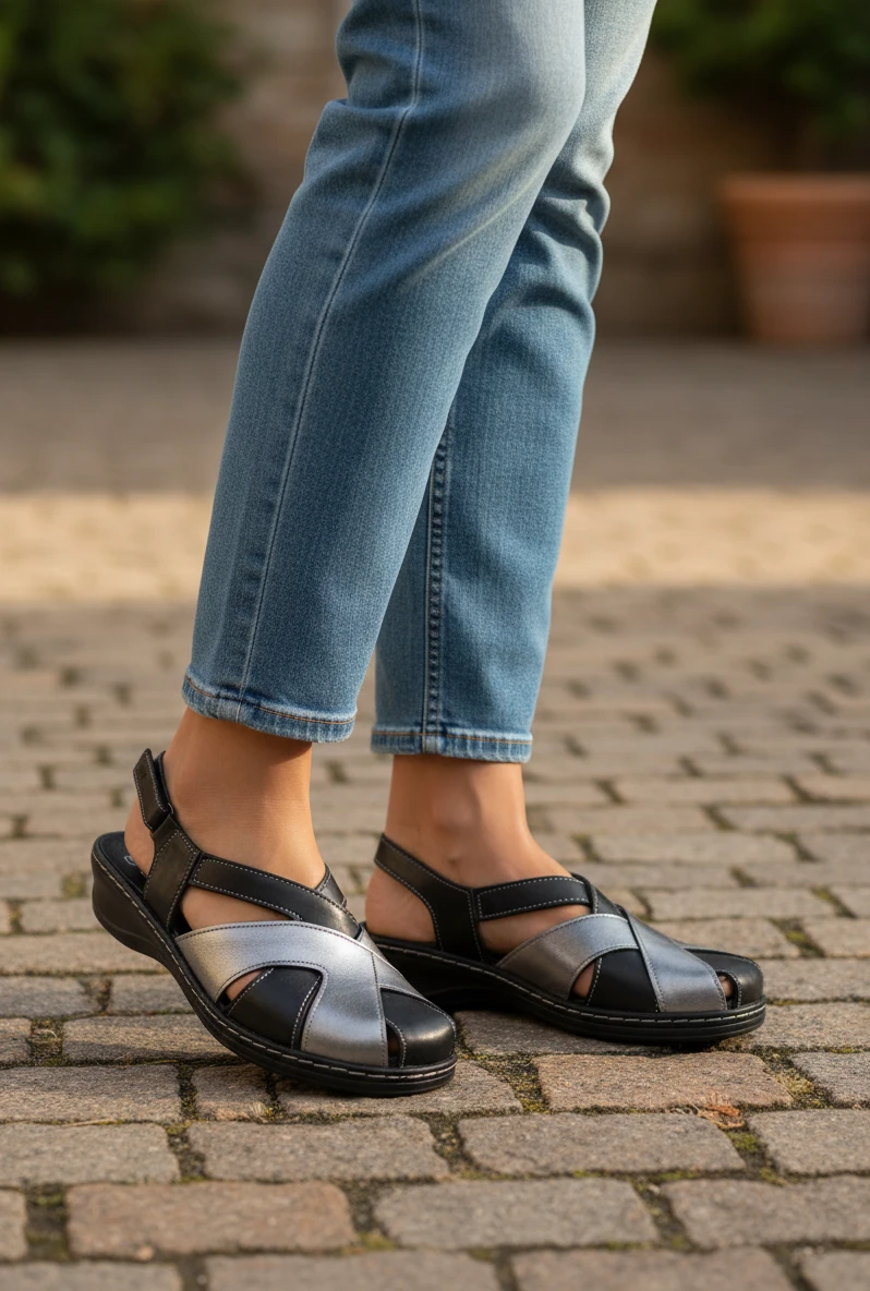 Sandalia cerrada por delante Calzados Reno mod. 3032 de Piel en gris