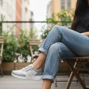 Zapato deportivo ultra ligero Calzados Reno mod. S-2726 de Piel en platino