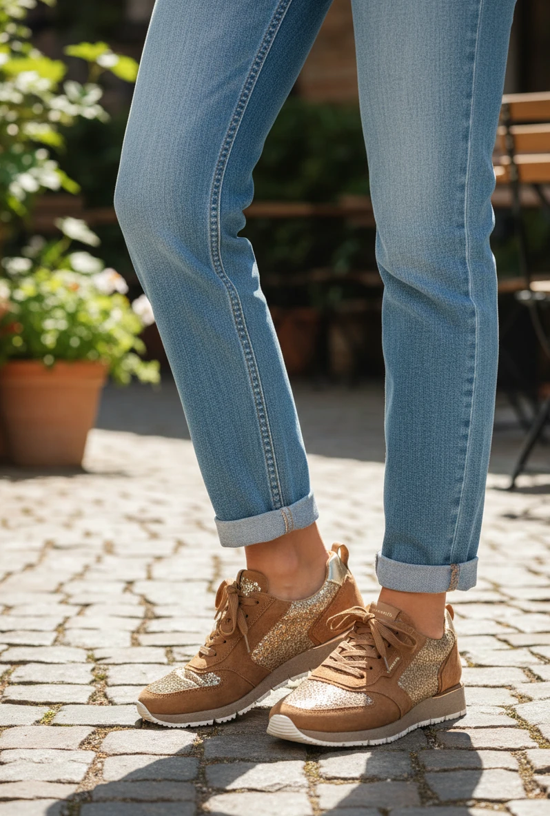 Zapatilla combinada cuero Tamaris mod. 23787 de Nobuck en cuero