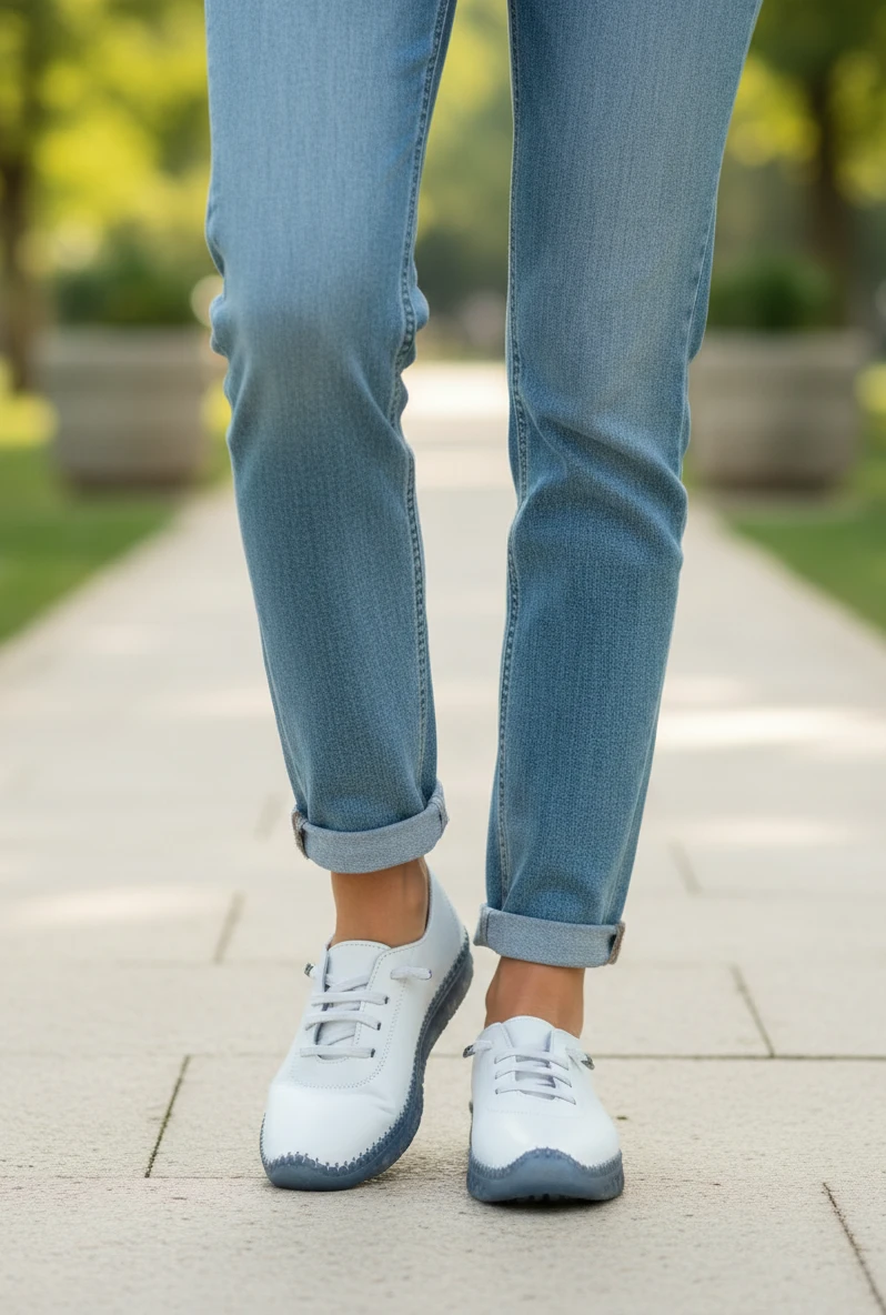 Sneaker suela flexible 48 Horas mod. 1601 de Piel en blanco