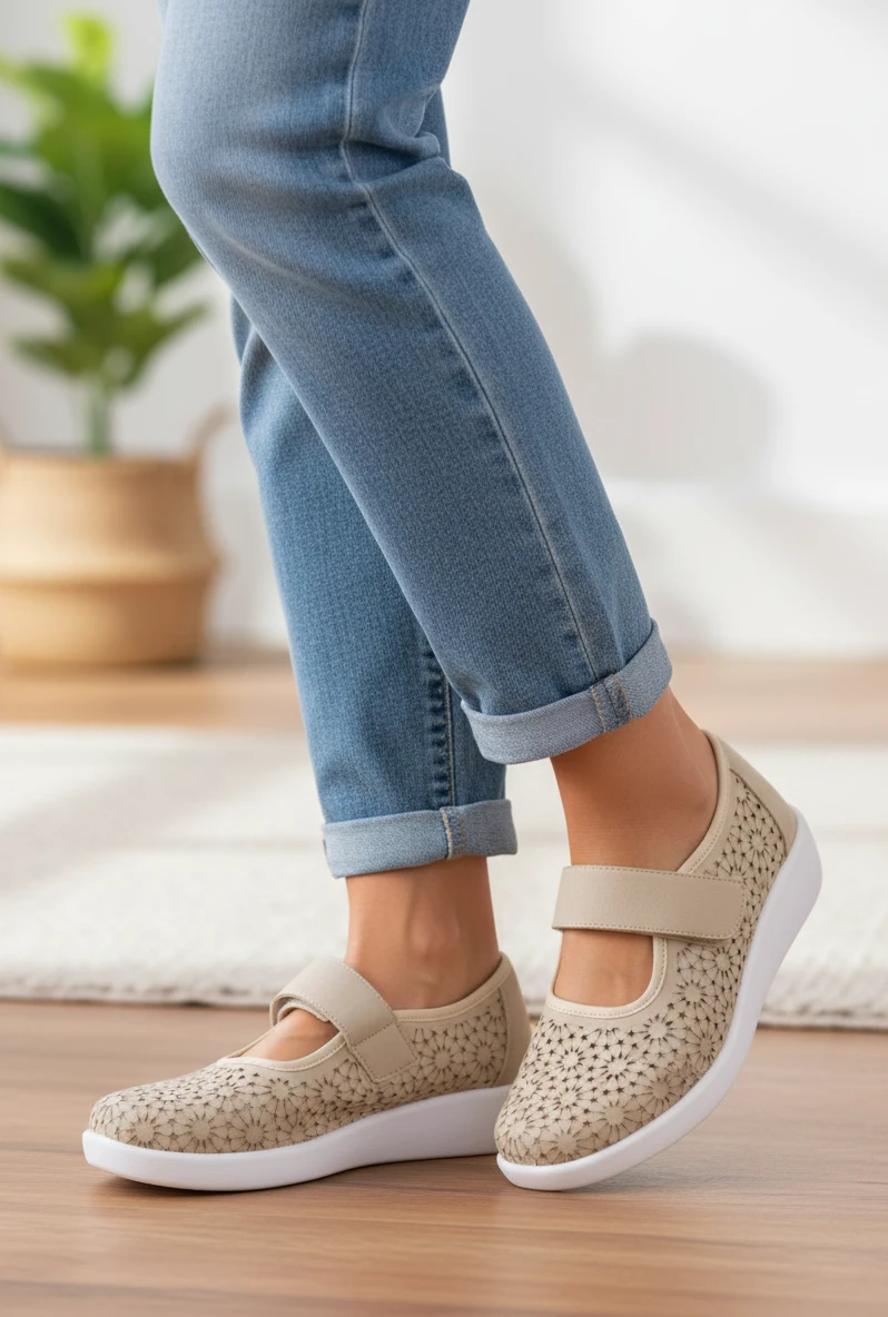 Francesita velcro Calzados Reno mod. 38470 de Microfibra en platino