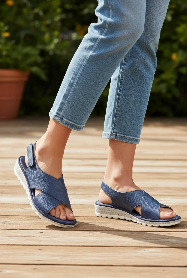 Sandalia cruzada Calzados Reno mod. 35310 de Piel en azul