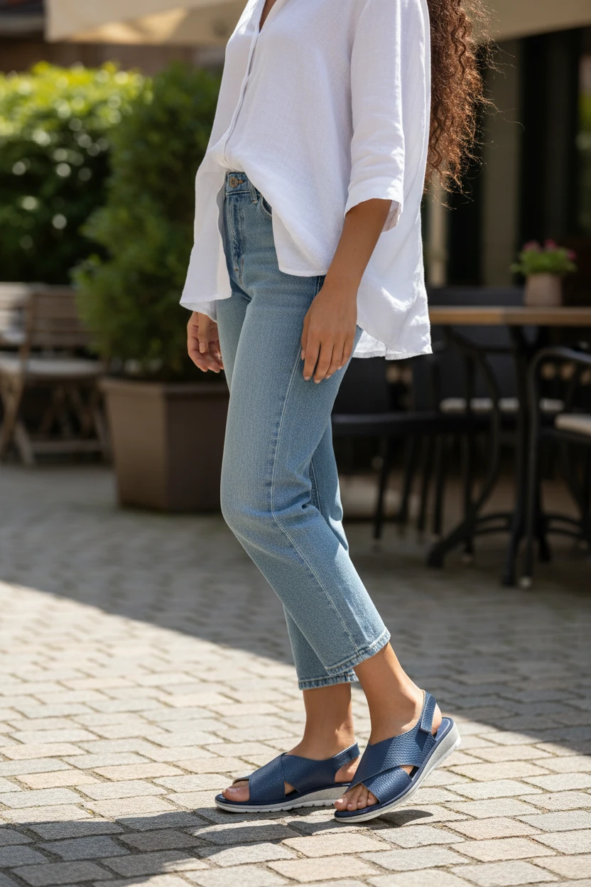 Sandalia cruzada Calzados Reno mod. 35310 de Piel en azul