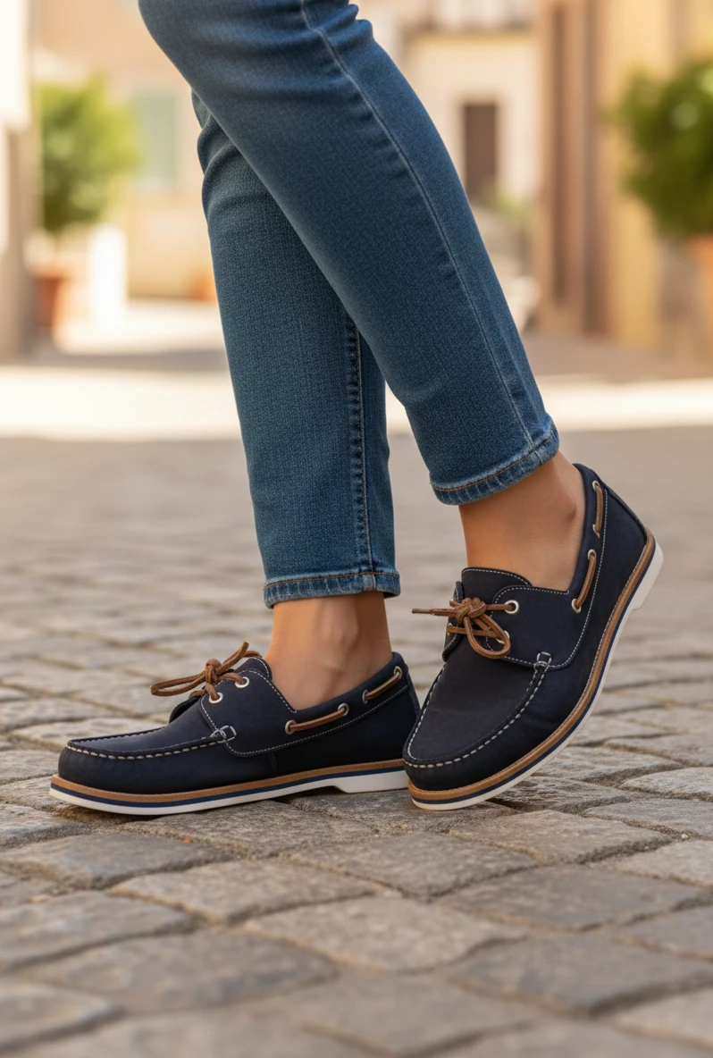 Nautico cordón Tamaris mod. 23616-42-805 de Nobuck en azul