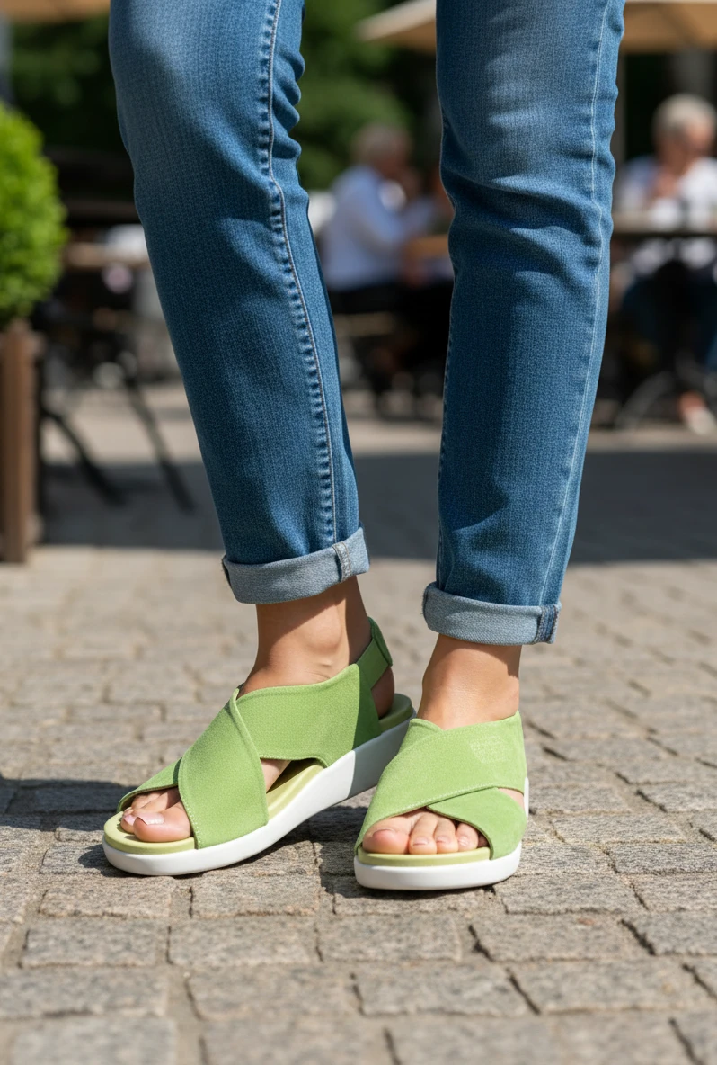 Sandalia cruzada Calzados Reno mod. 10503 de Ante en verde