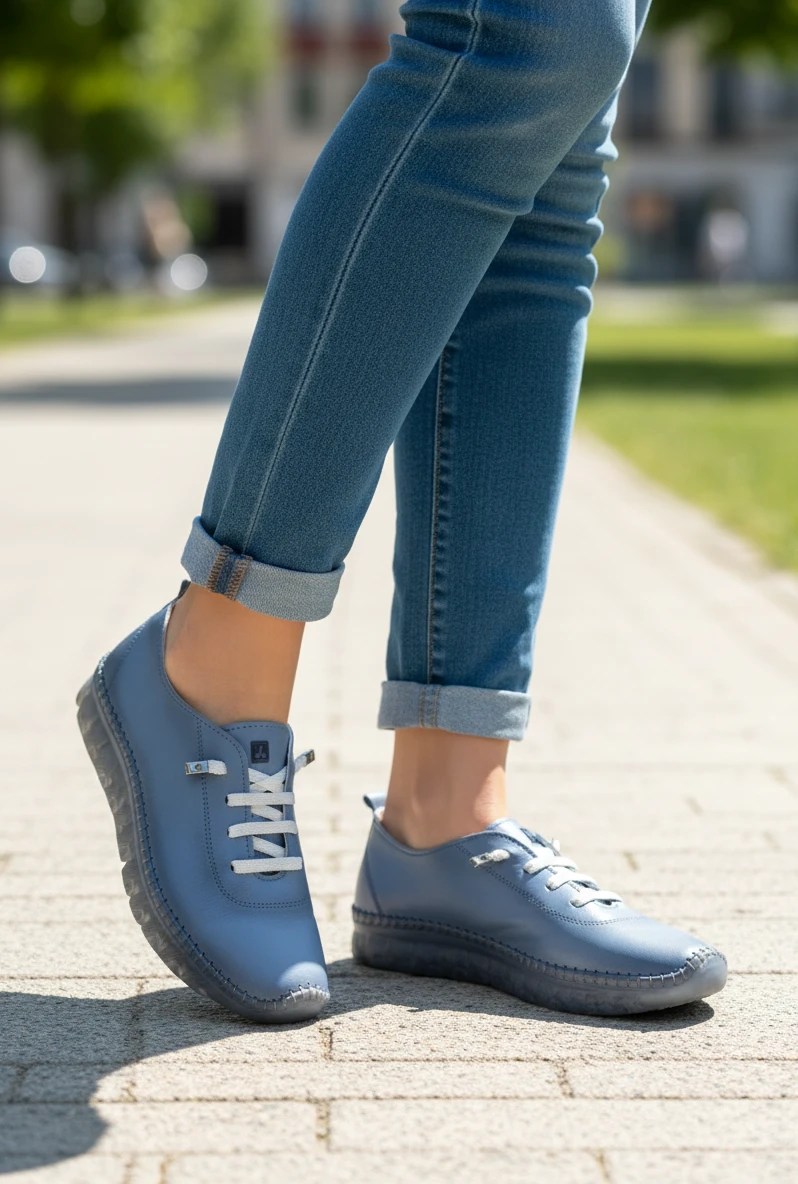 Sneaker suela flexible 48 Horas mod. 1601 de Piel en azul