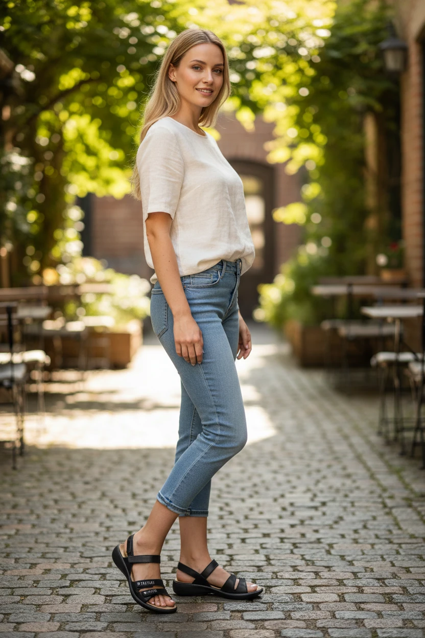 Sandalia velcros Calzados Reno mod. 86786 de Piel en negro