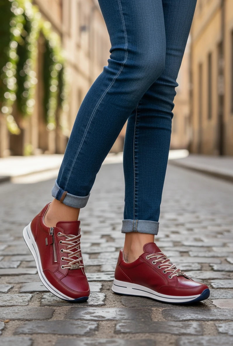 Zapatilla casual lazo Calzados Reno mod. 1254801 de Piel en rojo