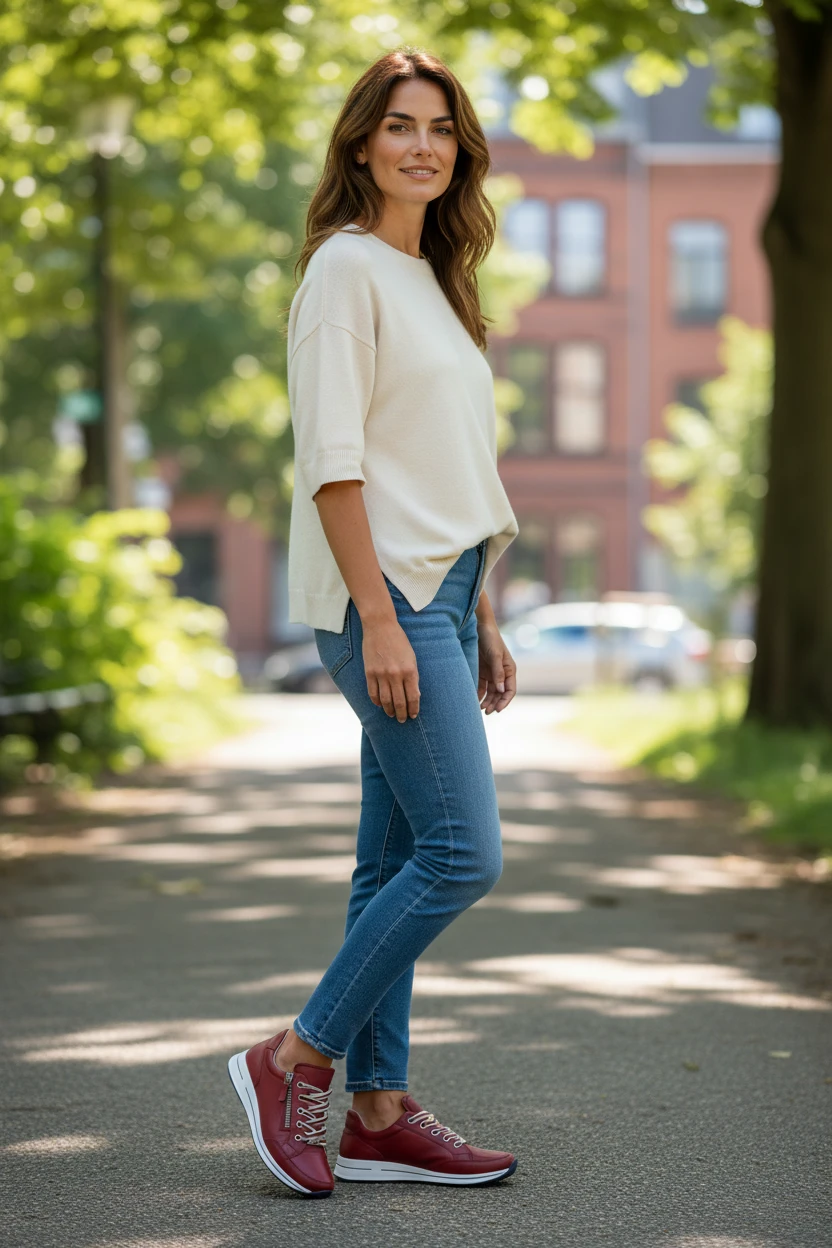 Zapatilla casual lazo Calzados Reno mod. 1254801 de Piel en rojo