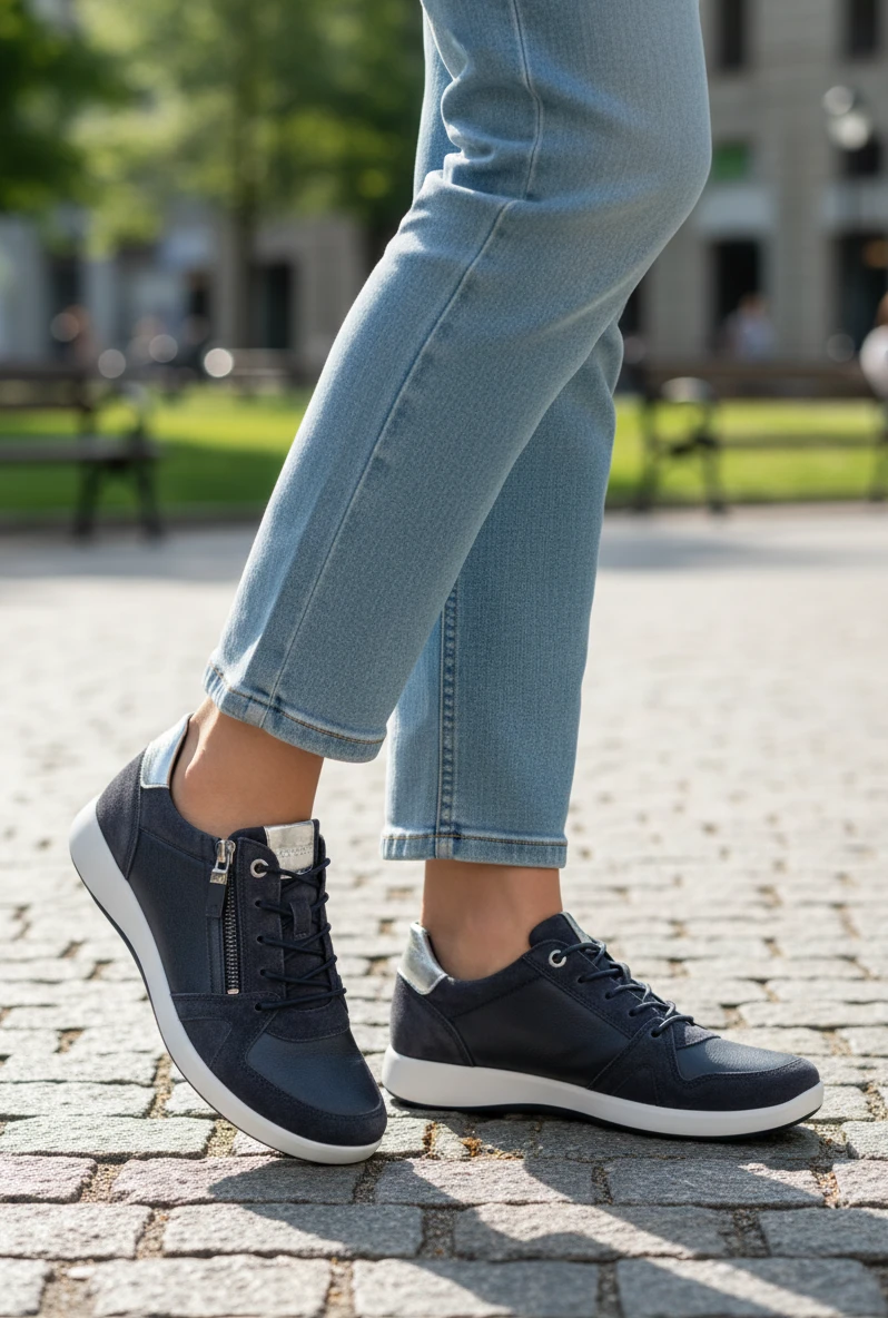 Zapatilla casual Calzados Reno mod. 1223914 de Piel en azul marino