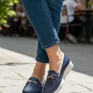 Mocasin adorno empeine Calzados Reno mod. 2421 de Piel en azul marino