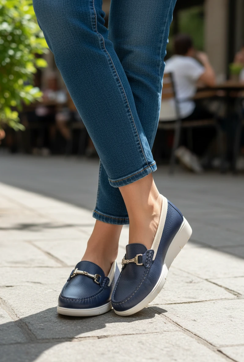 Mocasin adorno empeine Calzados Reno mod. 2421 de Piel en azul marino