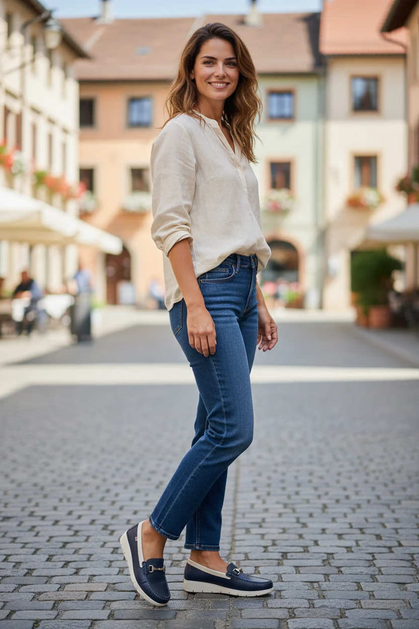 Mocasin adorno empeine Calzados Reno mod. 2421 de Piel en azul marino