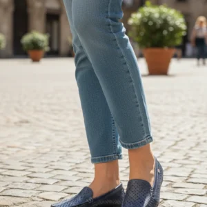 Mocasin picado Calzados Reno mod. 2317 de Piel en azul metalizado