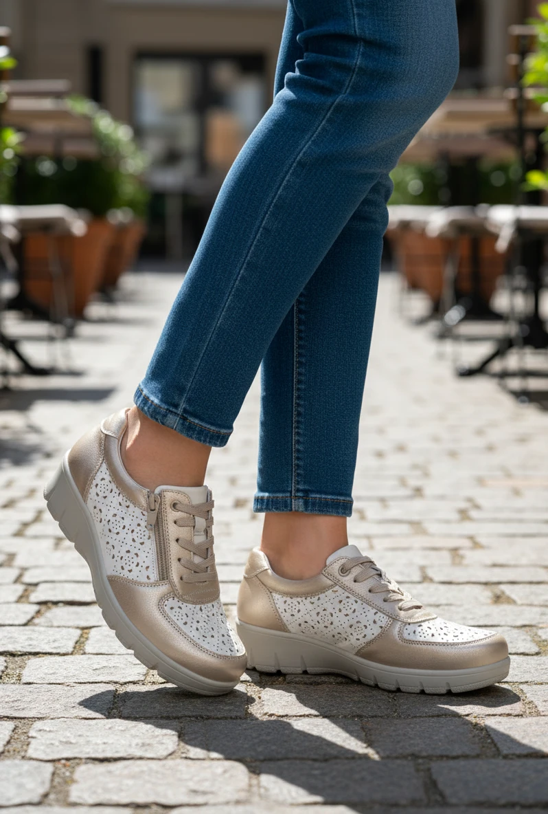 Zapato combi pala picada Calzados Reno mod. 799-21 de Piel en champagne
