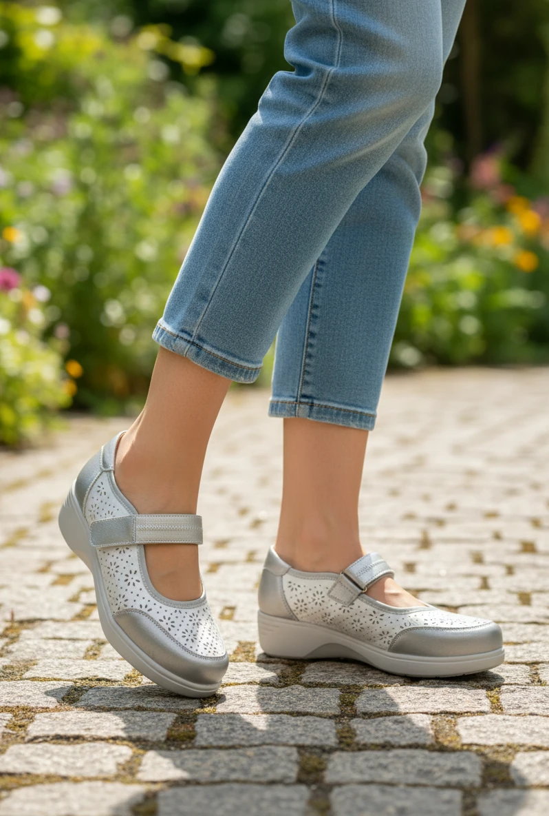 Mercedita confort picado Calzados Reno mod. 5255 de Piel en platino