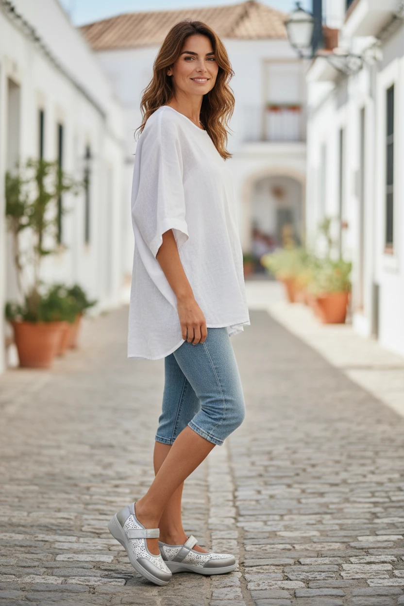 Mercedita confort picado Calzados Reno mod. 5255 de Piel en platino