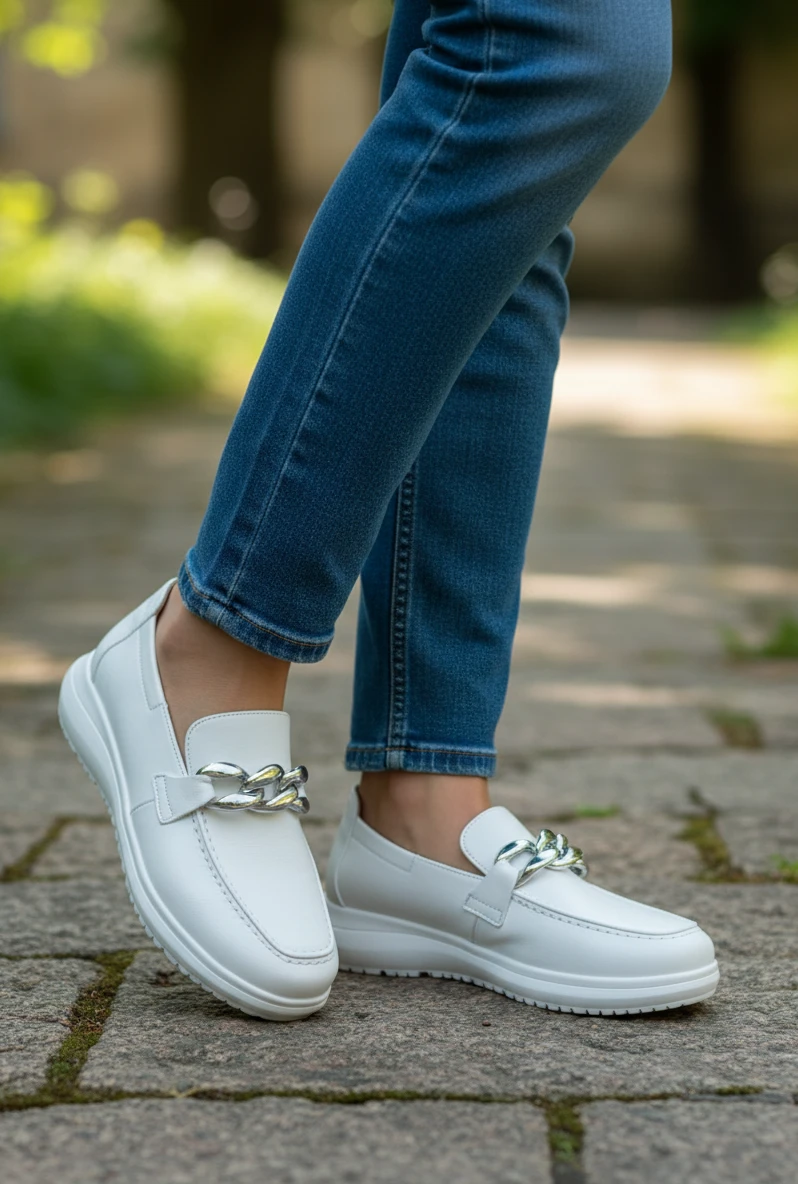 Mocasin confort adorno Calzados Reno mod. 26295 de Piel en blanco