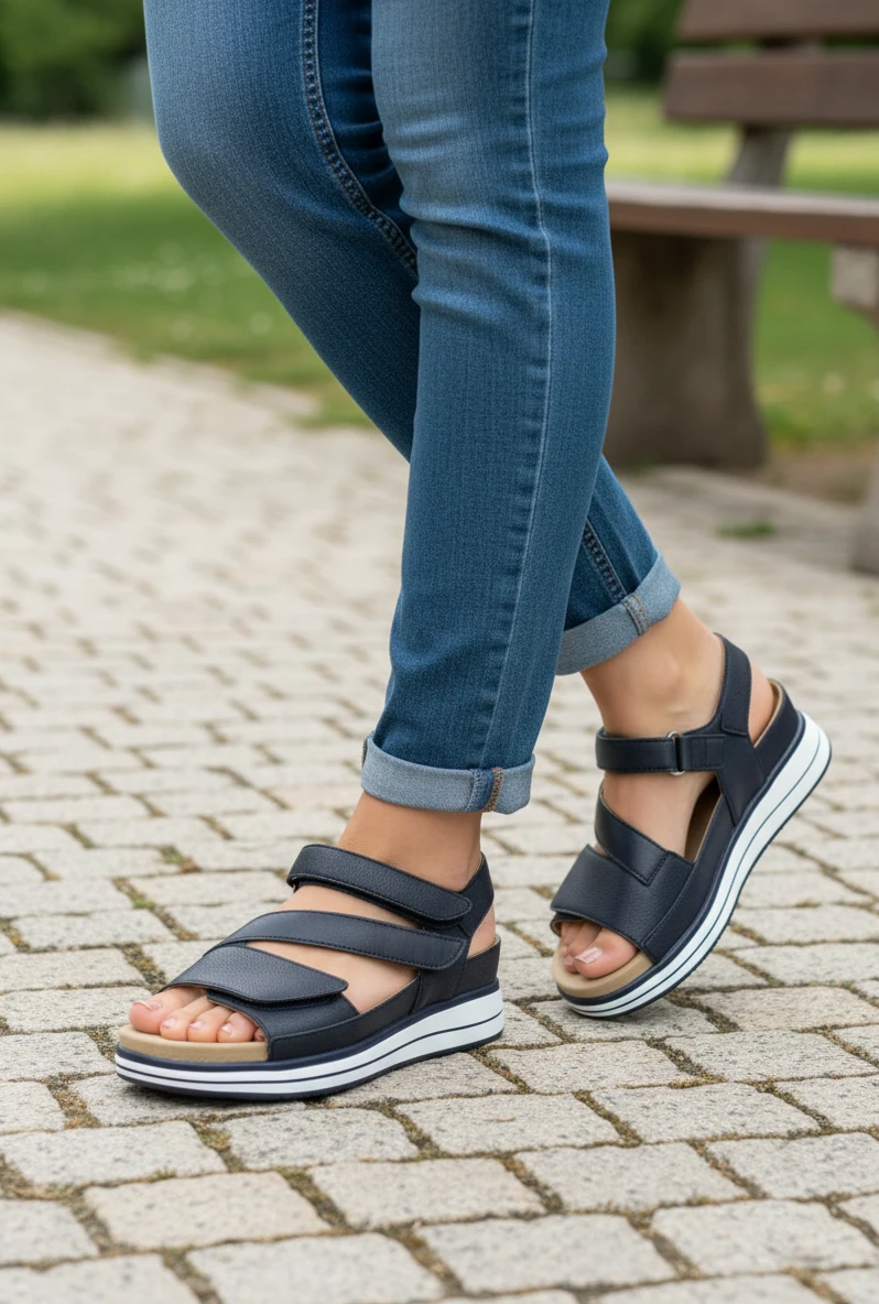 Sandalia para plantillas Calzados Reno mod. 661 de Piel en azul