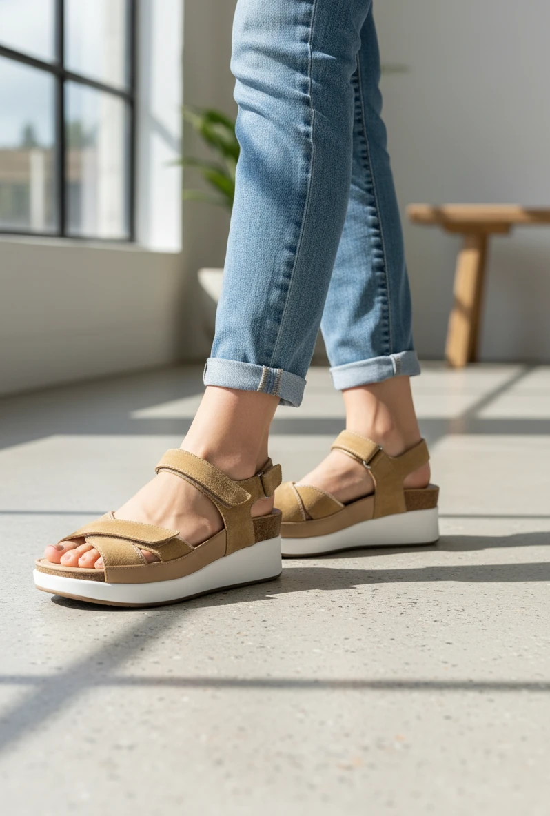 Sandalia especial plantilla Calzados Reno mod. 260381 de Ante en tostado