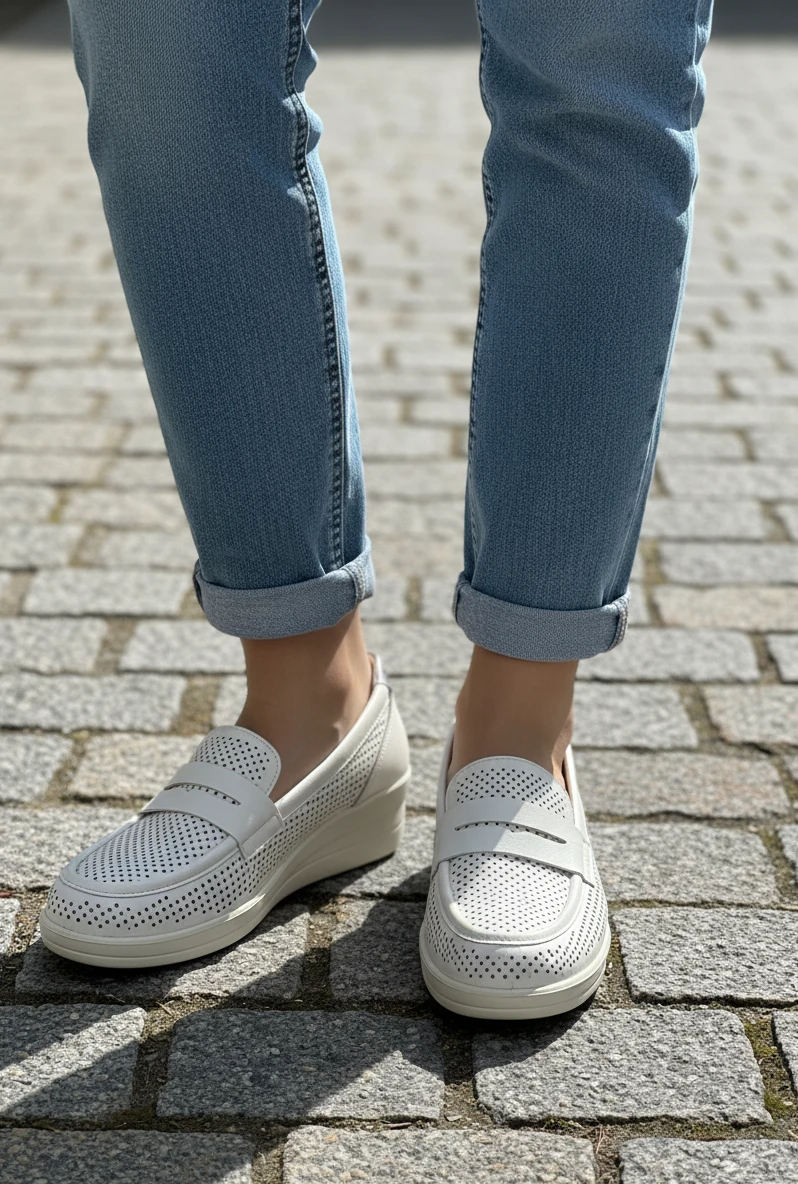 Mocasin piel cuña antifaz Calzados Reno mod. AMD30254 de Piel en hielo