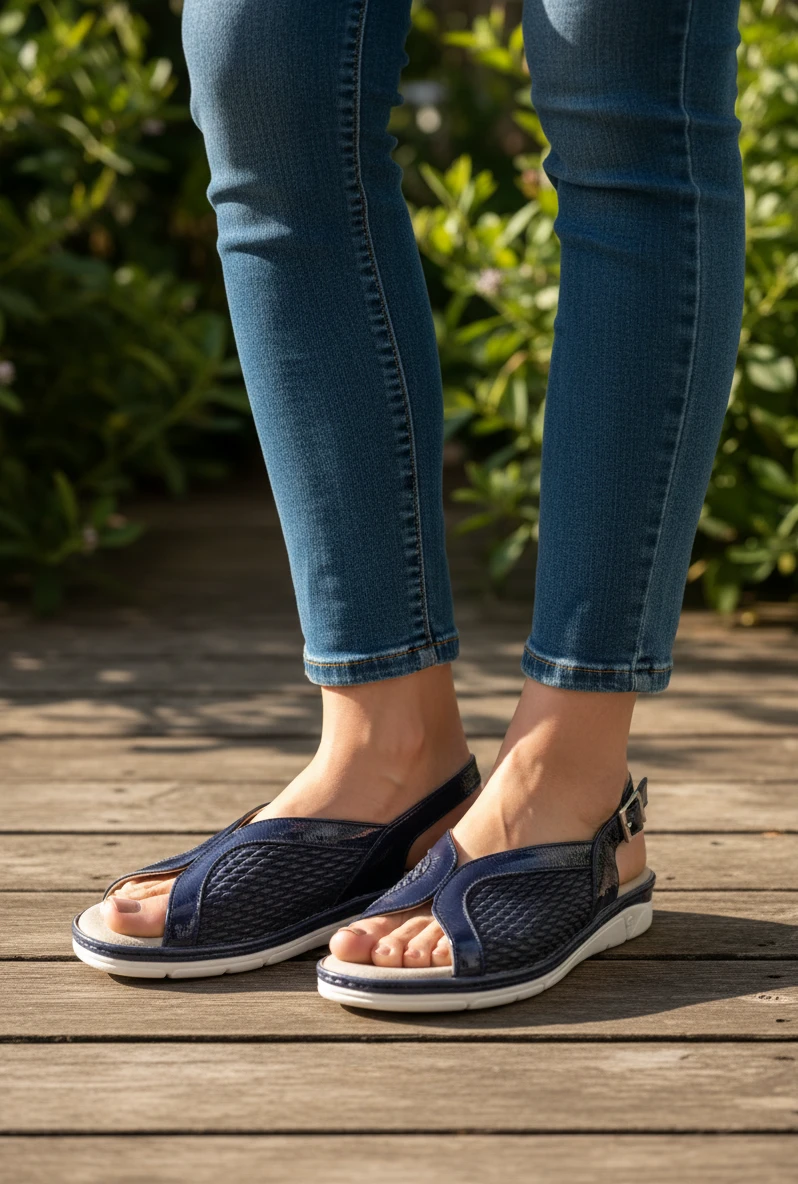 Sandalia peep toe Pitillos mod. 11004 de Piel Napa Elást en azul