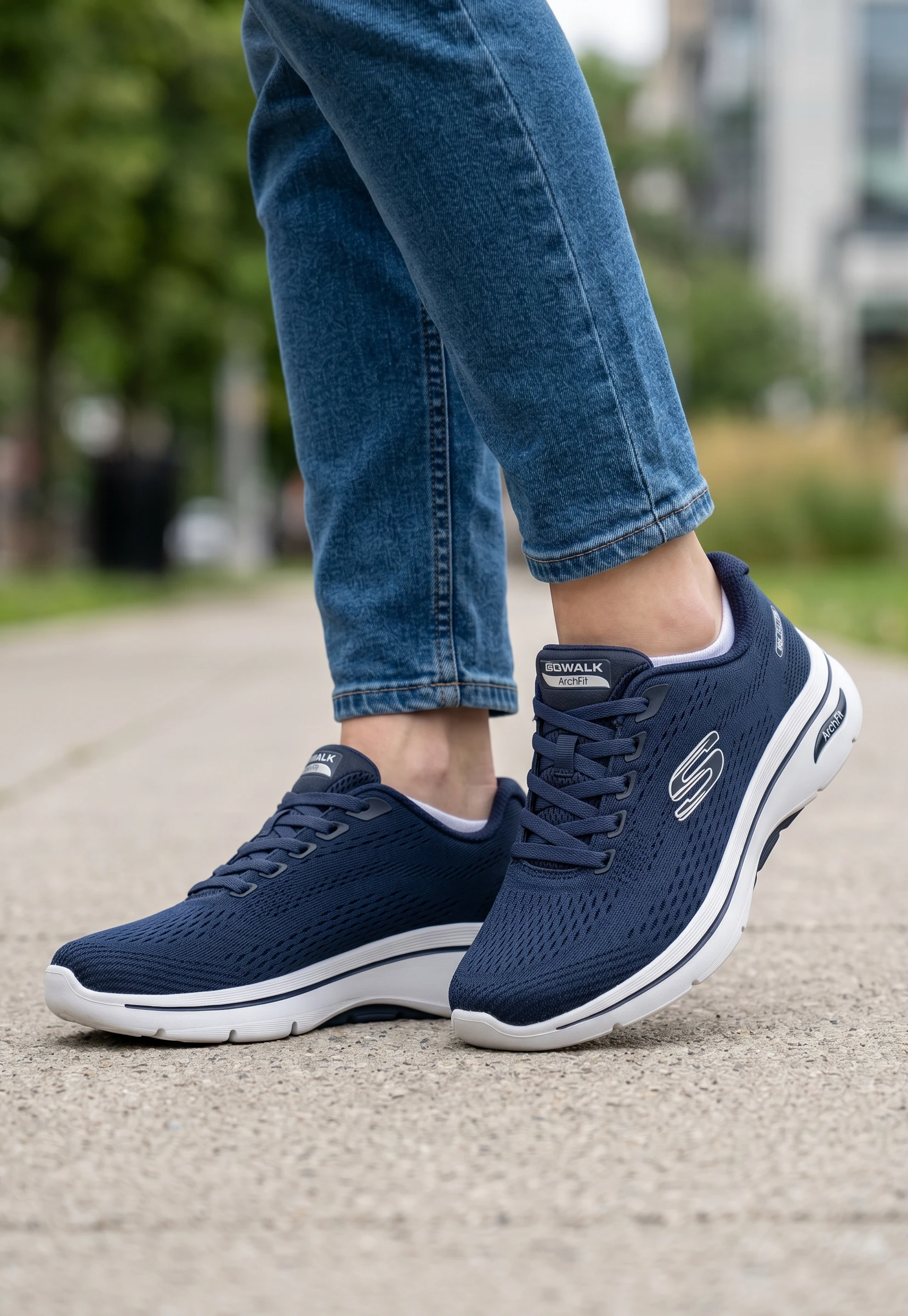 Skechers slipinn archfit Skechers mod. 125342 de Malla Técnica en azul marino