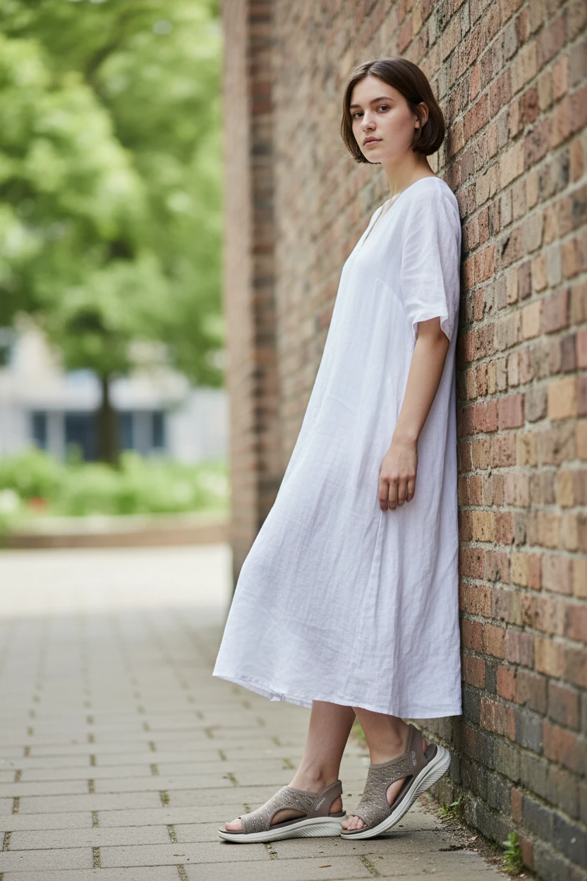 Sandalia slip inn Skechers mod. 119805 de Microfibra en taupe