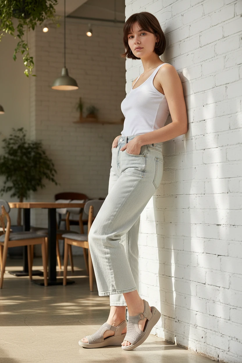 Sandalia slip inn Skechers mod. 188001 de Microfibra en taupe