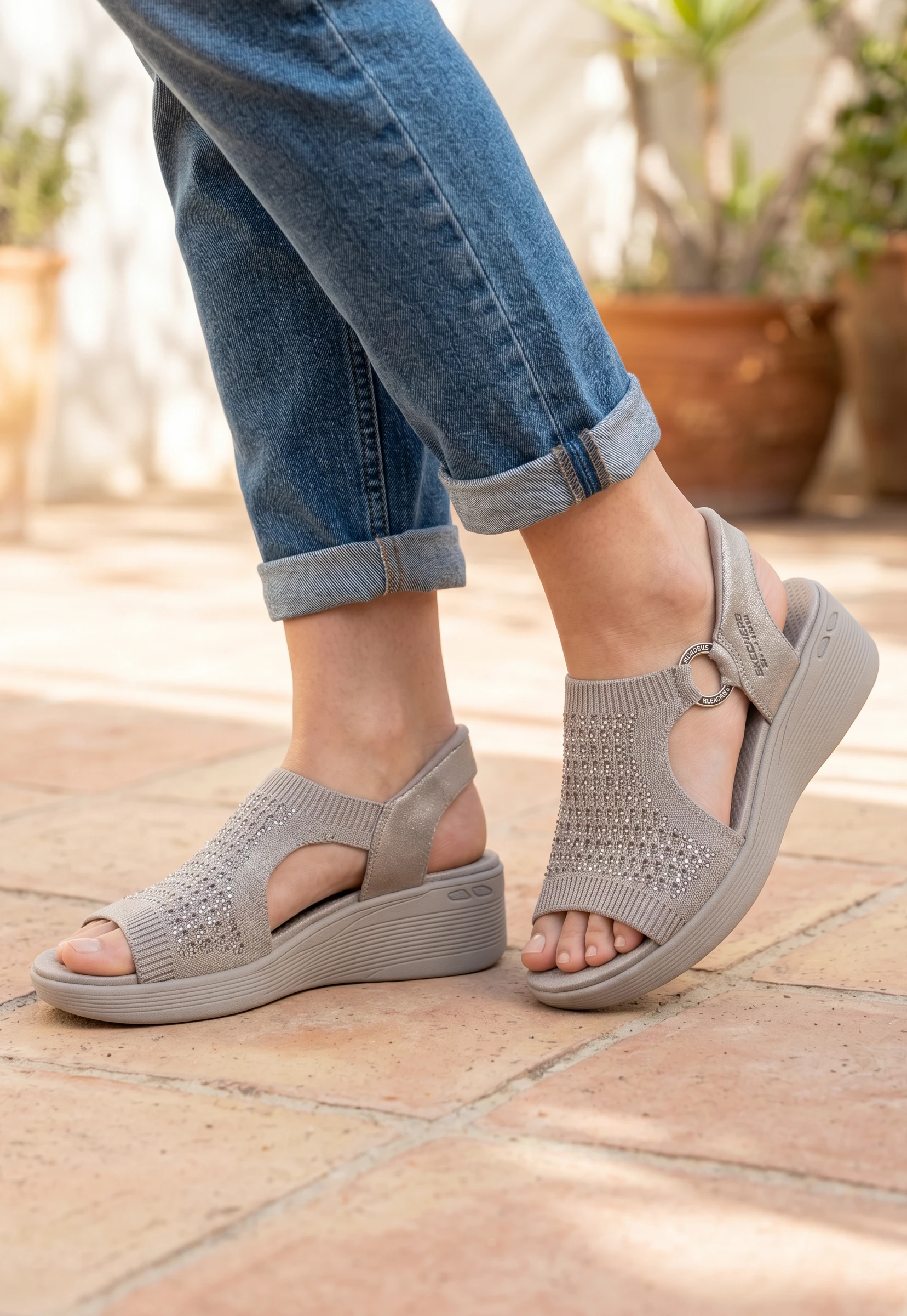 Sandalia slip inn Skechers mod. 188001 de Microfibra en taupe