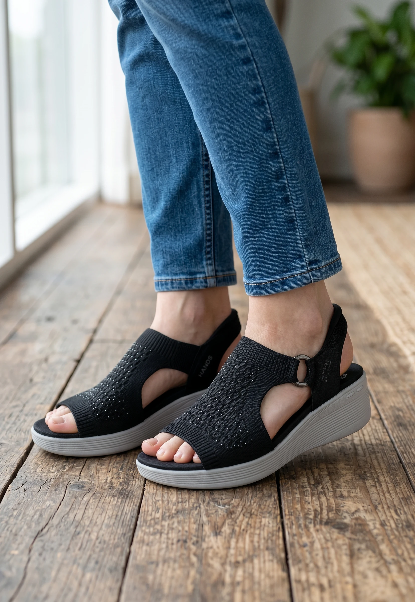 Sandalia slip inn Skechers mod. 188001 de Microfibra en negro