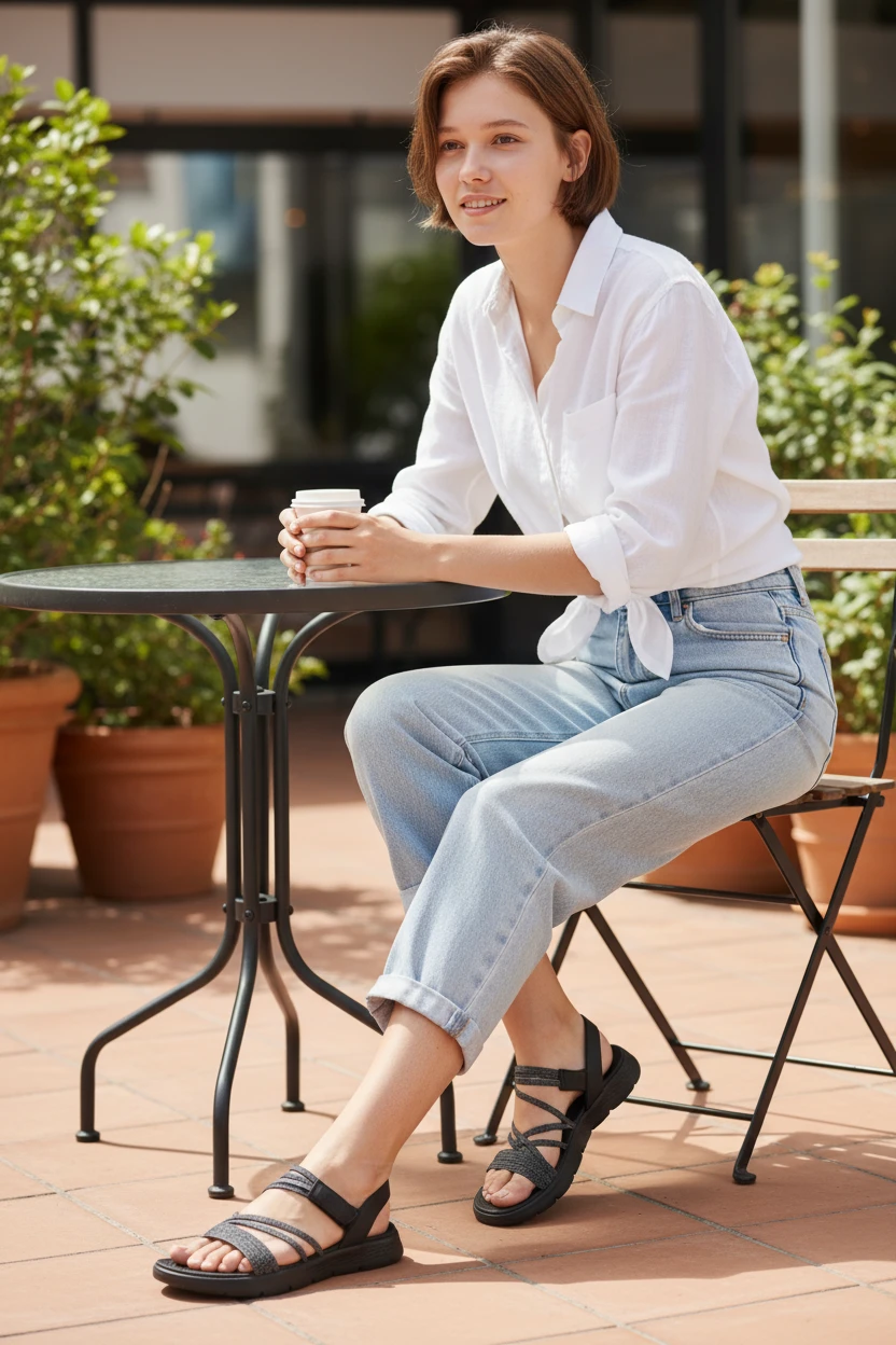 Sandalia go walk flex Skechers mod. 141473 de Microfibra en negro