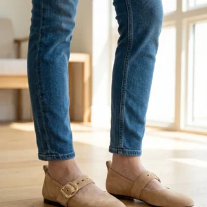 Mercedita hebilla dorada Calzados Reno mod. 22101 de Ante en beig