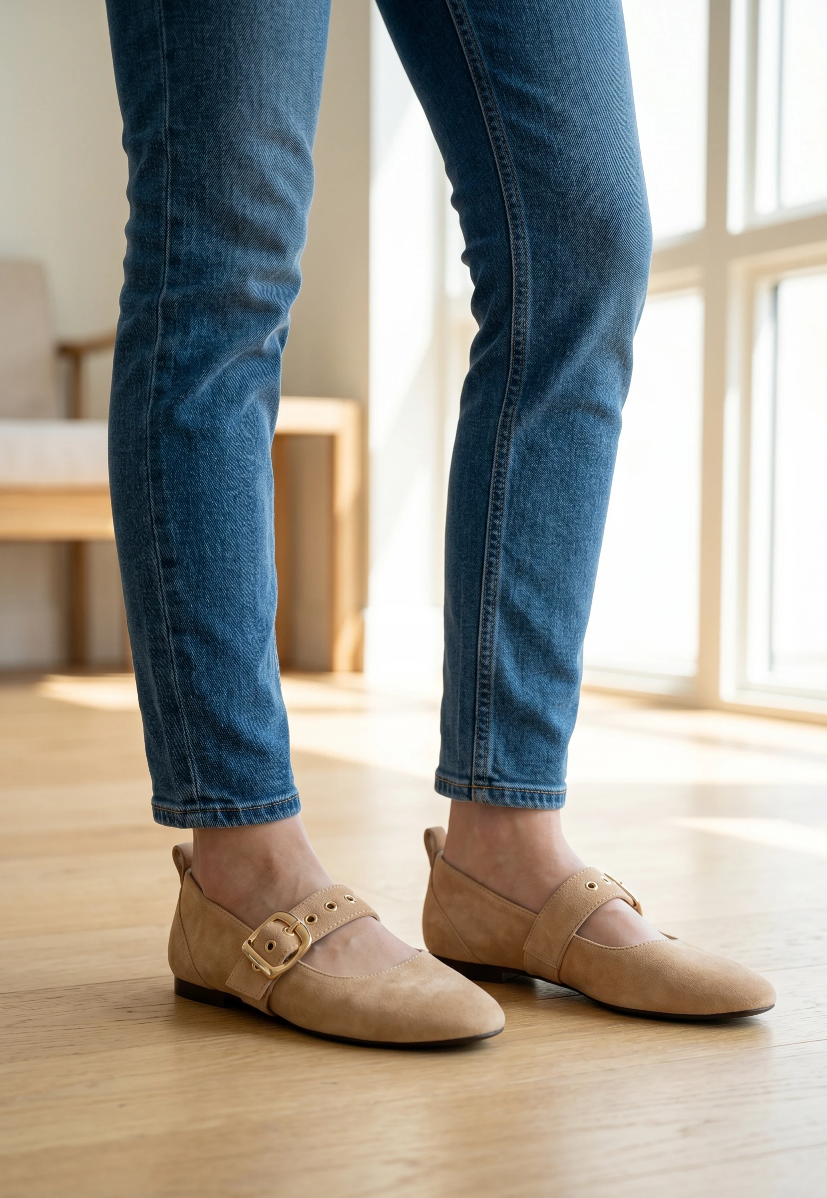 Mercedita hebilla dorada Calzados Reno mod. 22101 de Ante en beig