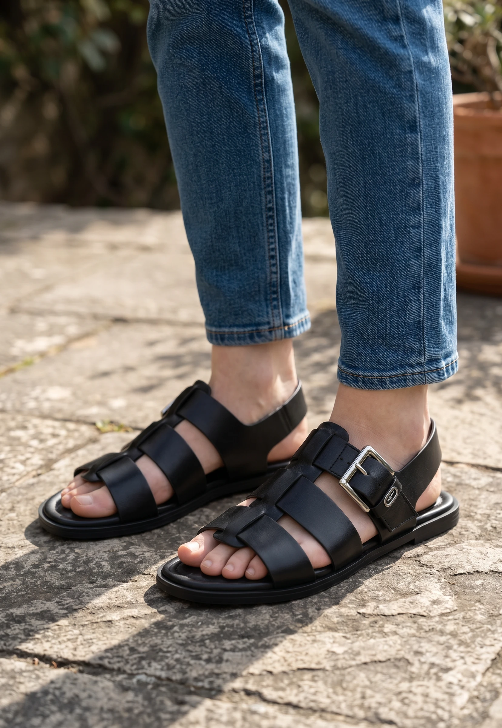 Sandalia tipo cangrejera Calzados Reno mod. 28117 de Piel en negro