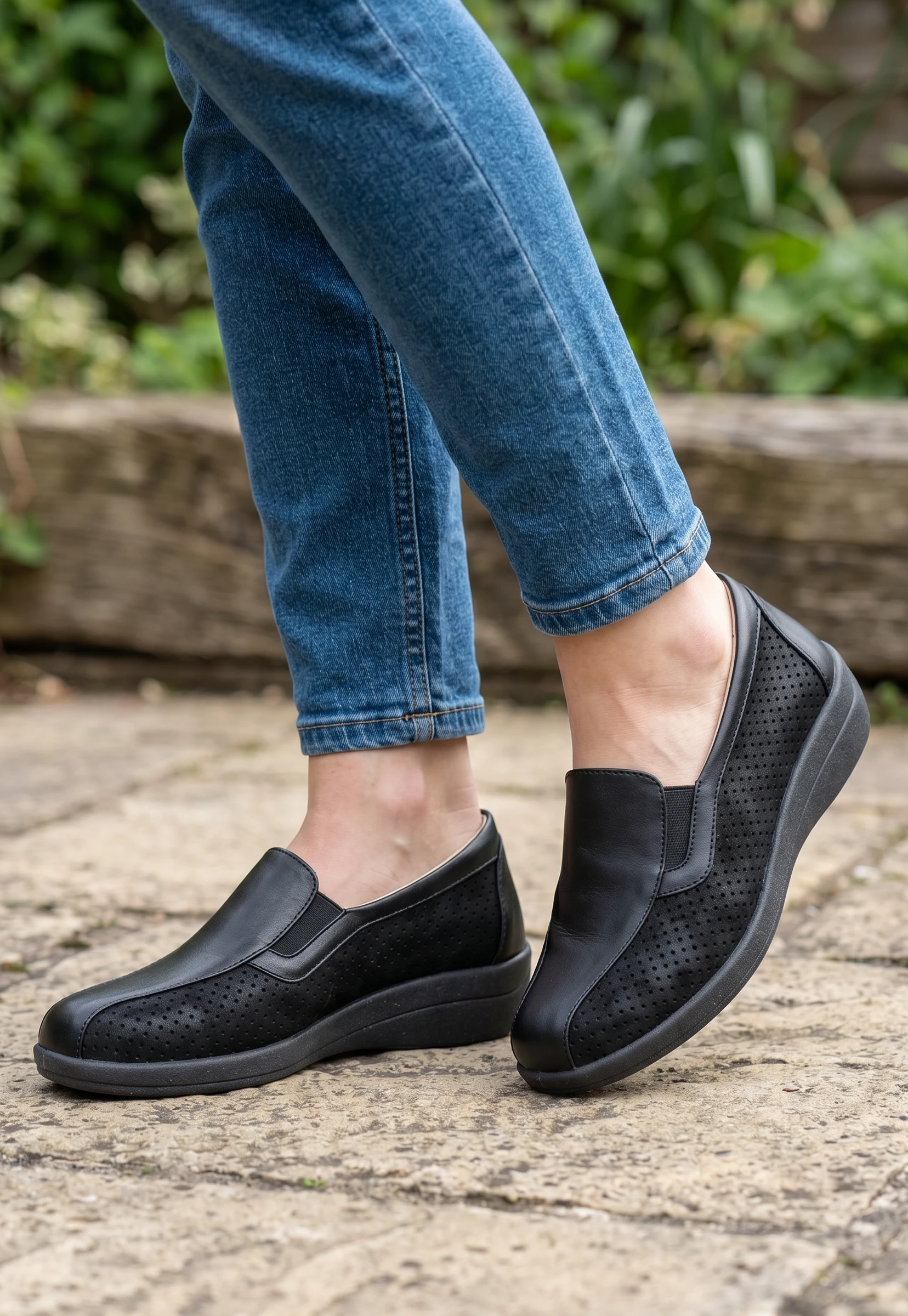 Mocasin copete elasticos Calzados Reno mod. 43646 de Piel en negro