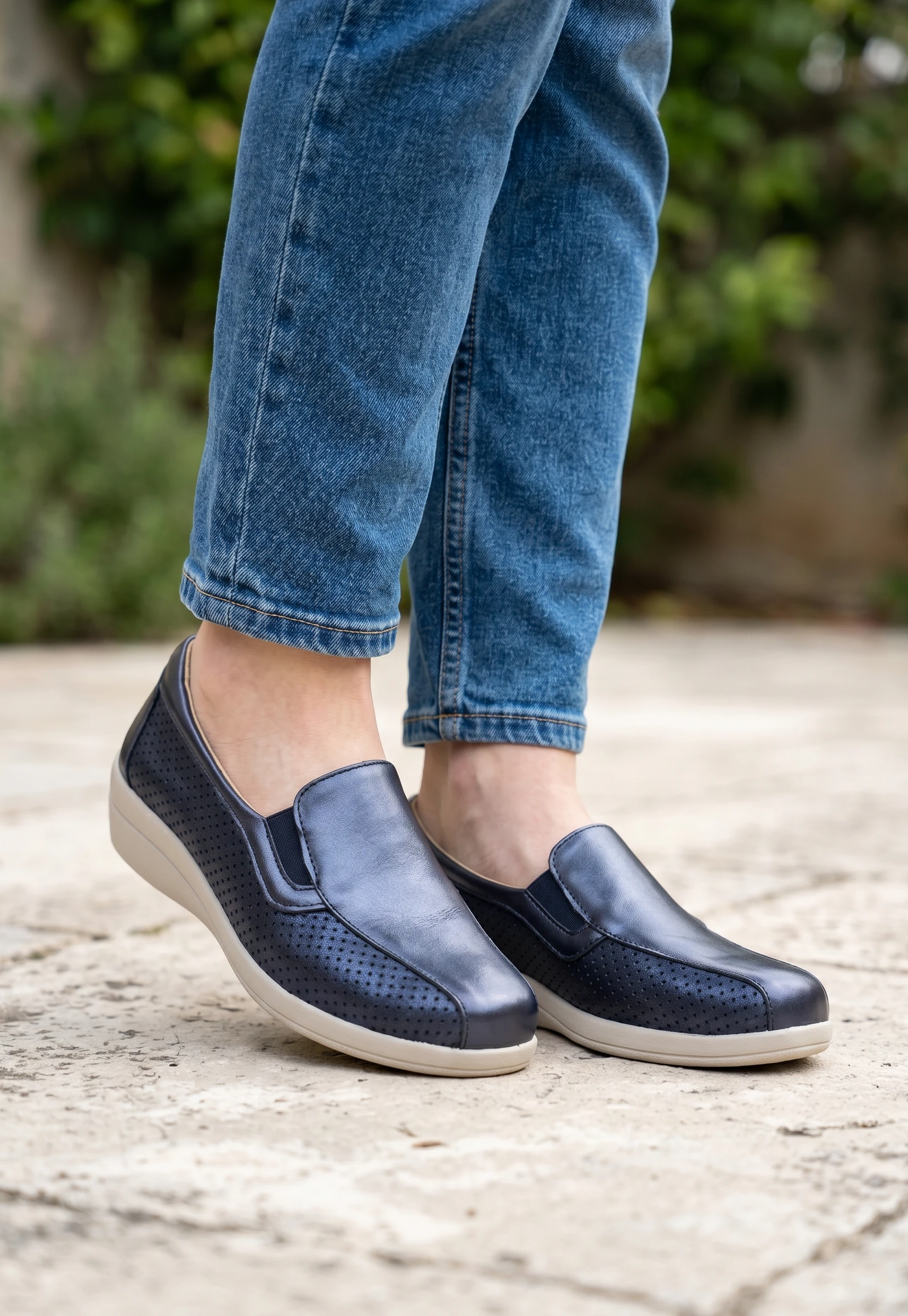 Mocasin copete elasticos Calzados Reno mod. 43646 de Piel en azul