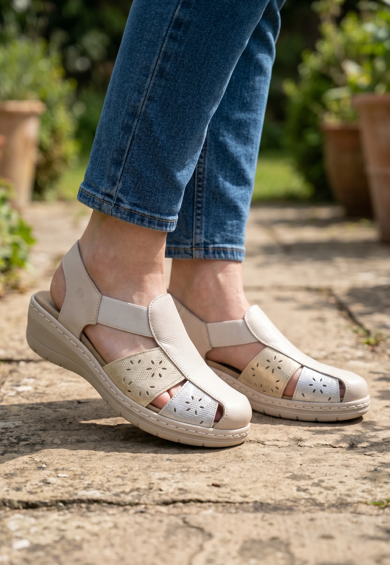 Sandalia cerranda delante Calzados Reno mod. 3265 de Piel en beig