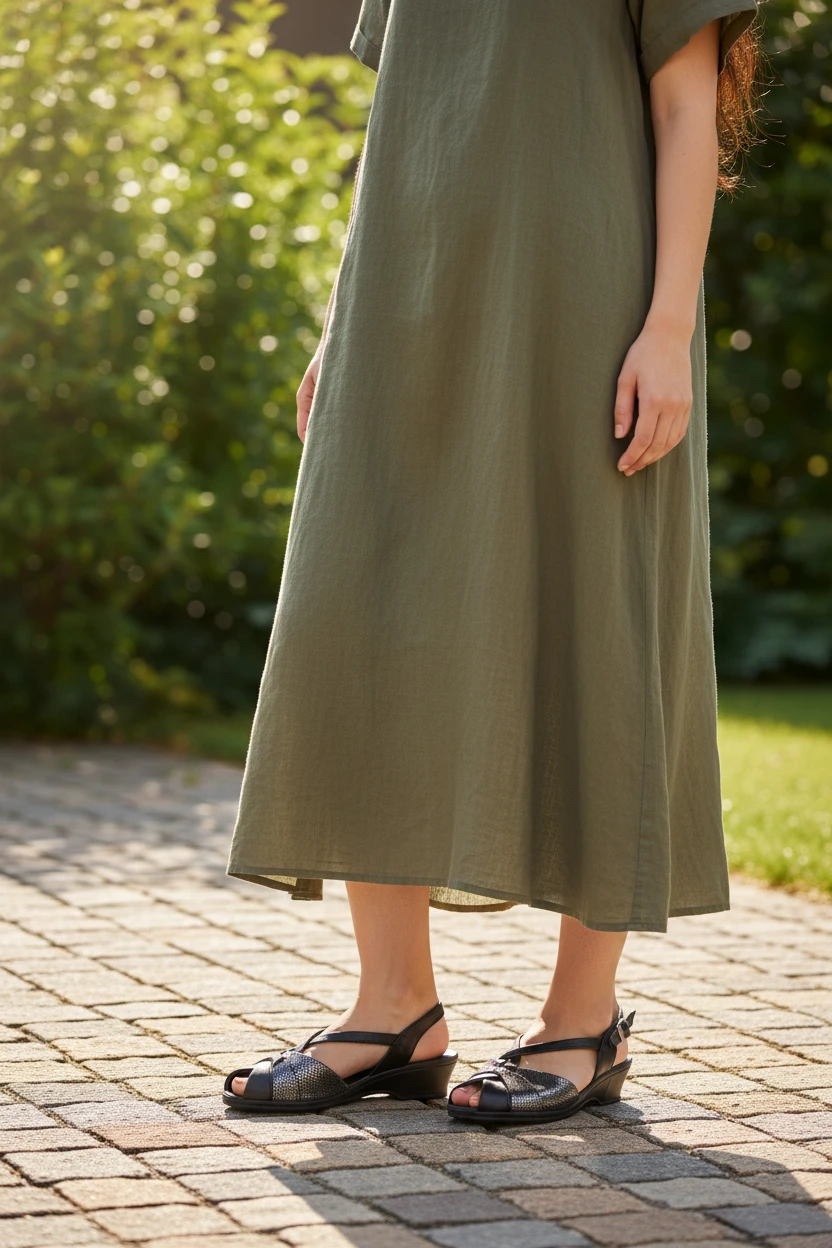 Sandalia cuña confort Calzados Reno mod. 3525 de Piel en plata-negro