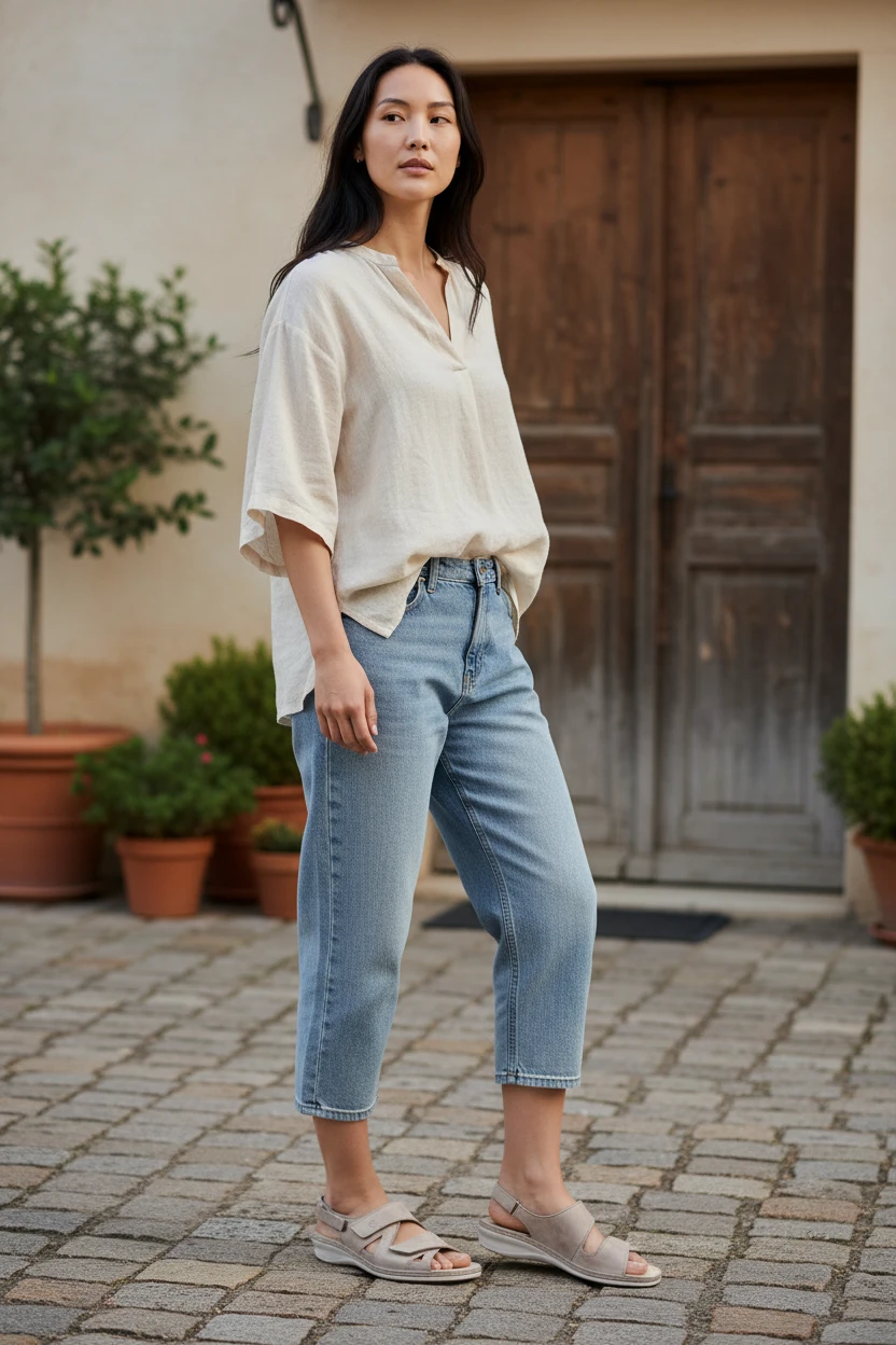 Sandalia confort Calzados Reno mod. 3009 de Piel en arena