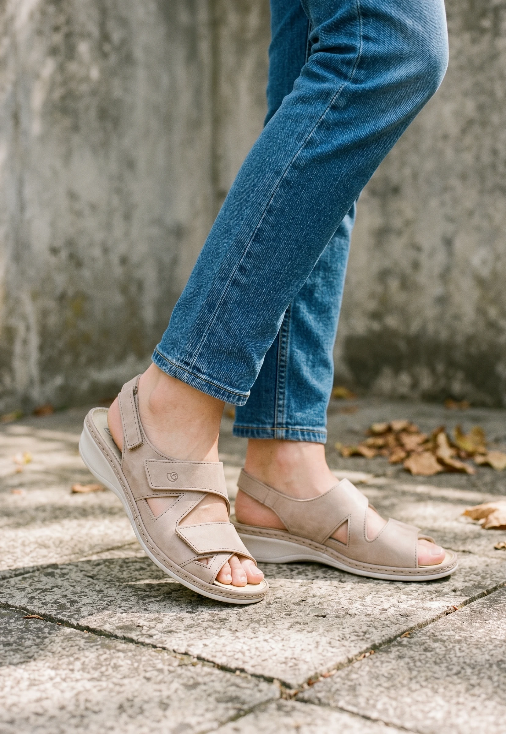 Sandalia confort Calzados Reno mod. 3009 de Piel en arena